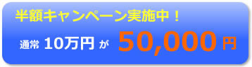 通常 10 万円 のところ半額キャンペーン実施中 （ 5 万円）